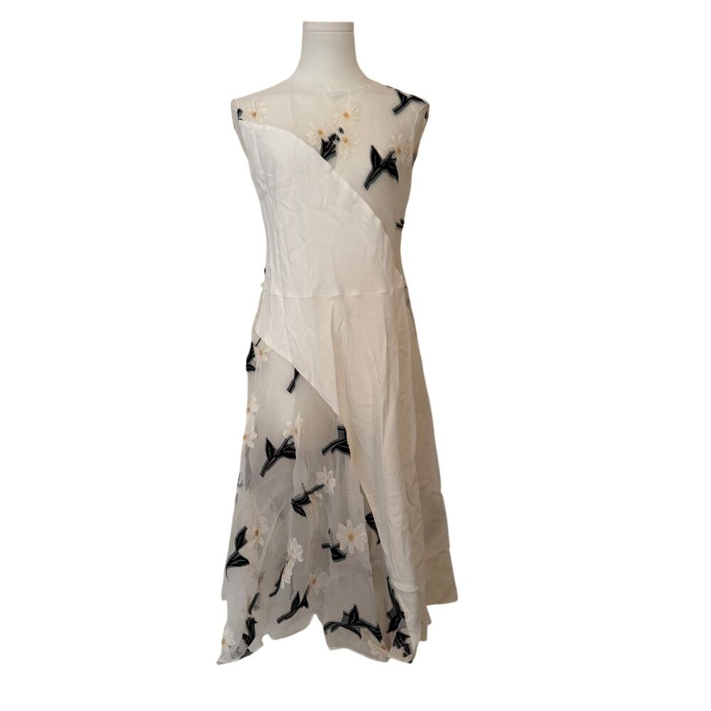 Sportmax Max Mara Part-Sheer Organza & Silk White w/Daisies Dress - Medium